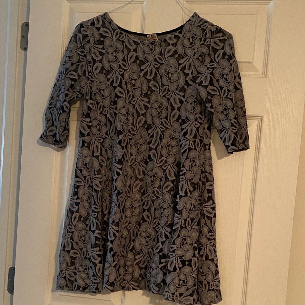 Free People Black and Gray Lace Overlay Dress